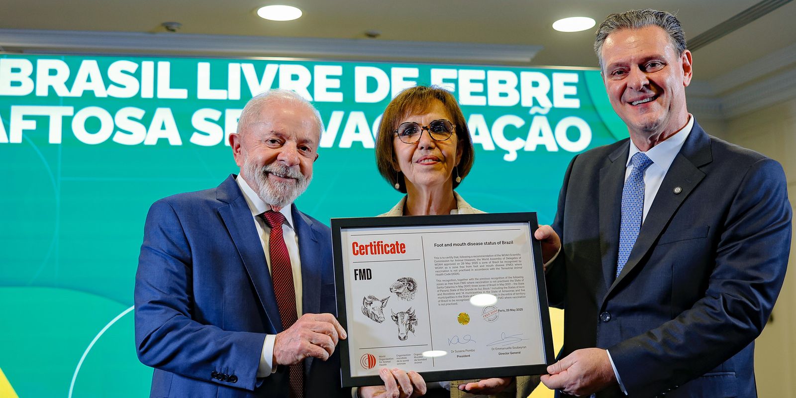 Lula recebe certificado de país livre da febre aftosa