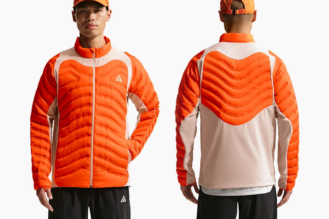 A jaqueta ACG Lava Loft da Nike contém isolamento preenchido em uma concha que cabe no seu bolso
