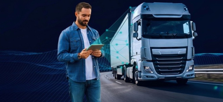 IMAGEM DE UM CAMNHÃO COM UM HOMEM FEITO DE IA NO TABLET — Agência Nacional de Transportes Terrestres